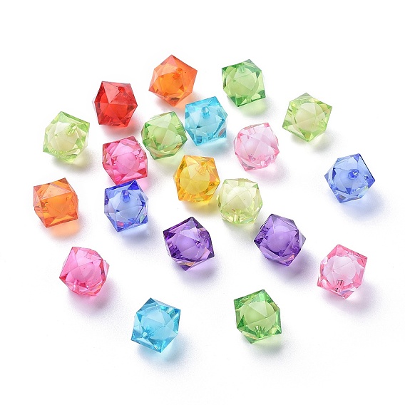 Perles acryliques transparentes, Perle en bourrelet, cube à facettes
