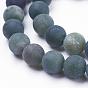 Natural Moss Agate Beads Strands, Frosted, Round