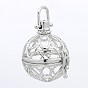Round Brass Hollow Cage Pendants, For Chime Ball Pendant Necklaces Making, Cadmium Free & Nickel Free & Lead Free, 38x24mm, Hole: 5x5.5mm