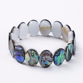 Bracelets extensibles en coquille d'ormeau naturel / coquille de paua, bracelets perlés, ovale