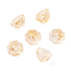 Transparent Glass Beads, with Glitter Gold Powder, Lotus Flower