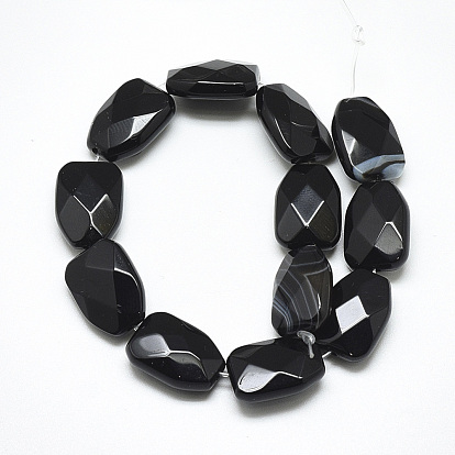 Natural Black Onyx Beads Strands, Faceted, Calabash