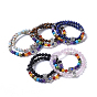 Two Loops Gemstone Beads Warp Stretch Bracelets, with Evil Eye Lampwork Round Beads and Tibetan Style Alloy Beads