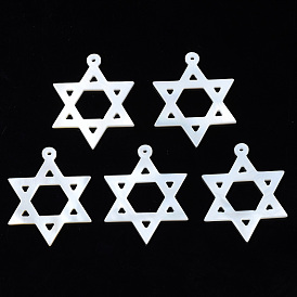Pendentifs de coquillages d'eau douce naturelle, pour juif, étoile de david