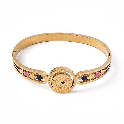 Разноцветный эмалевый браслет с луной и звездой, ионное покрытие (ip) 304 ювелирные изделия из нержавеющей стали для женщин