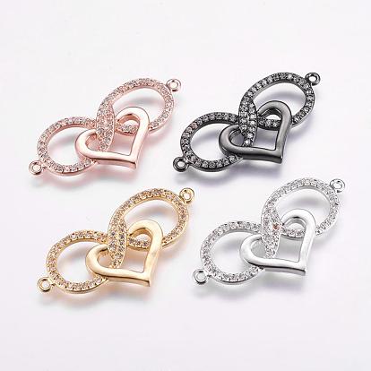 Brass Micro Pave Cubic Zirconia Links, Infinity with Heart