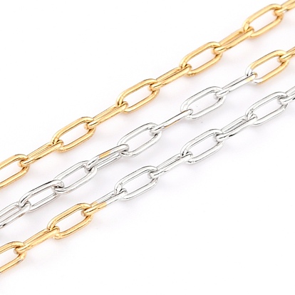 Two Tone 304 Stainless Steel Paperclip Chains, Drawn Elongated Cable Chains, Soldered, with Spool