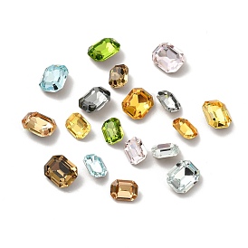 Faceted K9 Glass Rhinestone Cabochons, Pointed Back & Back Plated, Octagon Rectangle