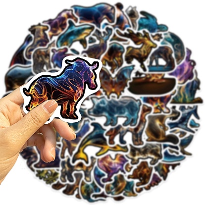 50Pcs Animals PVC Waterproof Sticker Labels, Self-adhesion, for Suitcase, Skateboard, Refrigerator, Helmet, Mobile Phone Shell