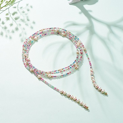 Многослойное женское ожерелье из натурального жемчуга и стеклянных бусин, веревочный узел