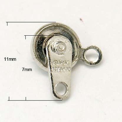 Brass Snap Clasps, 11x7x4mm, Hole: 1mm
