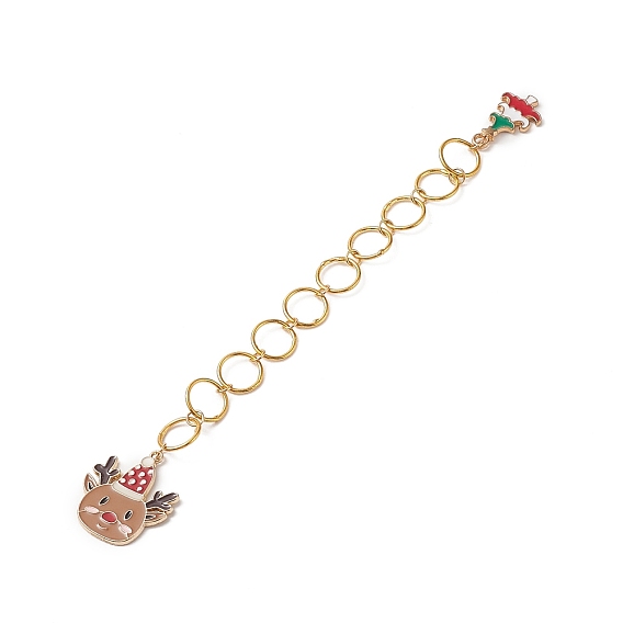 Brass Round Ring Knitting Row Counter Chains, with Alloy Enamel Pendants, Christmas Tree & Reindeer