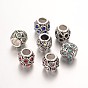 Antique Silver Plated Alloy Rhinestone European Beads, Large Hole Barrel with Heart Beads, 10x9.5mm, Hole: 5mm