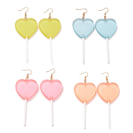 Boucles d'oreilles pendantes sucettes transparentes en forme de coeur pour femme, boucles d'oreilles pendantes de nourriture de simulation de couleur bonbon, or