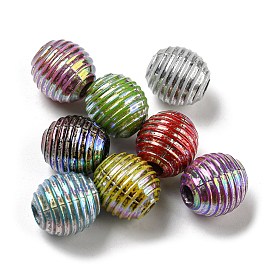 Perles européennes opaques acrylique, Perles avec un grand trou   , métal argenté entrelacé, ovale