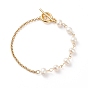 Natural Pearl Beaded Link Bracelet with 304 Stainless Steel Rolo Chains for Women