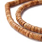 Natural Wood Lace Stone Beads Strands, Flat Round