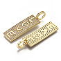 Brass Micro Pave Clear Cubic Zirconia Pendants, for Valentine's Day, Nickel Free, Rectangle with Word Love
