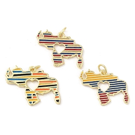 Brass Enamel Pendants, with Jump Ring, Long-Lasting Plated, Lead Free & Cadmium Free, Real 18K Gold Plated, Map with Heart Charm