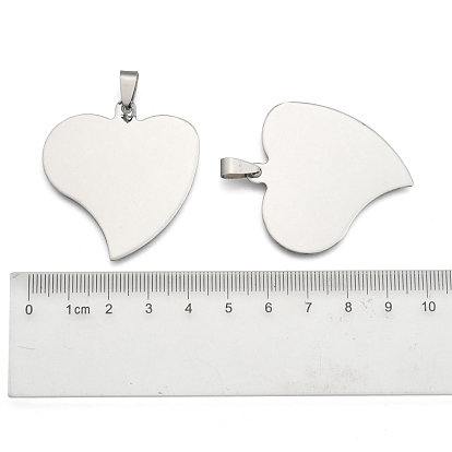 201 pendentifs d'étiquettes vierges en acier inoxydable, avec bélières snap on, 42x40x1mm, Trou: 3mm