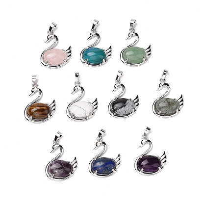 Natural & Synthetic Gemstone Pendants, with Platinum Tone Brass Findings, Cadmium Free & Lead Free, Swan
