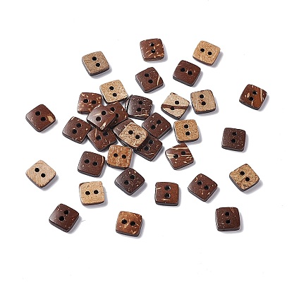 Square Carved 2-hole Basic Sewing Button, Coconut Button, 10mm, 100pcs/bag
