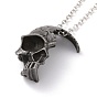 Retro Alloy Broken Half Skull Pendant Necklace for Men Women