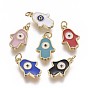 Enamel Charms, with Brass Findings and Cubic Zirconia, Hamsa Hand/Hand of Fatima/Hand with Eye, Golden