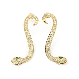 Snake Real 18K Gold Plated Brass Stud Earrings, with Cubic Zirconia