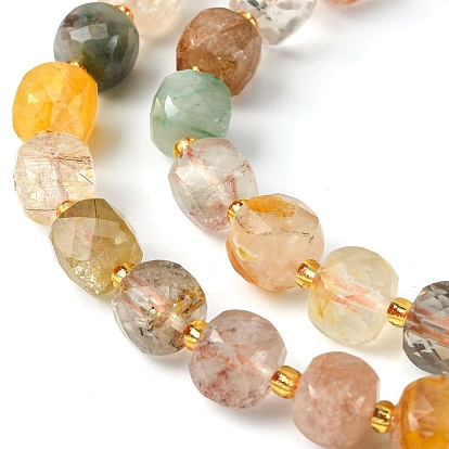 Naturelles quartz rutile brins de perles, avec des perles de rocaille, cube à facettes