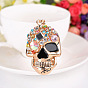 Alloy Enamel Pendant Keychain, with Rhinestone and Alloy Findings, Skull