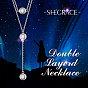 SHEGRACE 925 Sterling Silver Tiered Necklaces, with Grade AAA Cubic Zirconia and Cable Chains, Flat Round