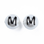ABS Plastic Imitation Pearl Beads, with Printed, Round with Letter