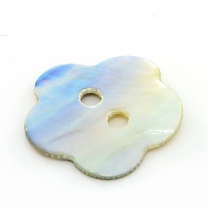 Boutons de nacre, bouton shell akoya, fleur, couleur mixte, 15x15x1mm, Trou: 2mm