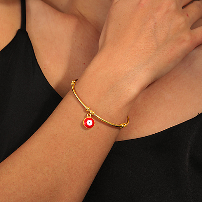 Bracelets manchette en acier inoxydable plaqué or véritable, bracelet à breloques en émail mauvais œil pour femme