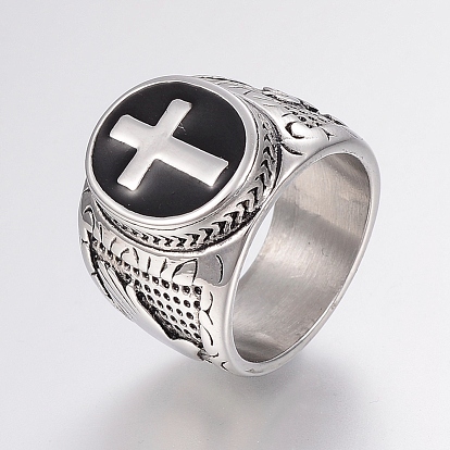 304 палец кольца из нержавеющей стали, с эмалью, широкая полоса кольца, крестик