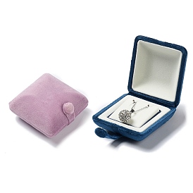 Boîtes de collier de velours carré, Bijoux pendentif collier coffret cadeau avec bouton pression en fer