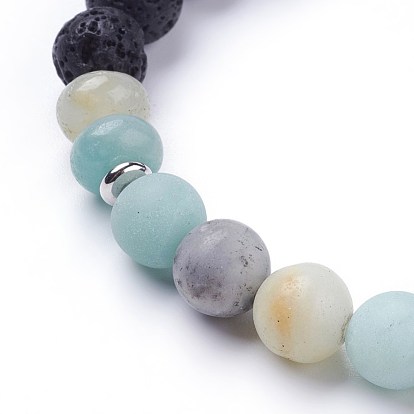 Natural Gemstone Stretch Bracelets, with Brass Flat Round Bead Spacers