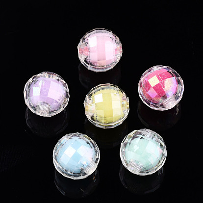 Perles acryliques transparentes, Perle en bourrelet, couleur ab , ronde à facettes