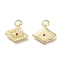 Brass Micro Pave Cubic Zirconia Pendants, with Jump Rings, Diamond with Evil Eye, Real 18K Gold Plated