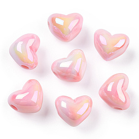 Placage uv perles acryliques irisées arc-en-ciel opaques, dégradé de couleur, cœur