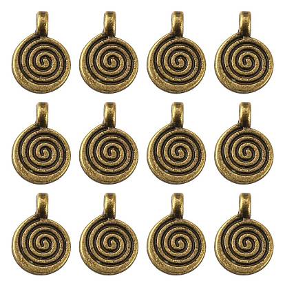Tibetan Style Alloy Charms, Lead Free and Cadmium Free, Flat Round with Swirl