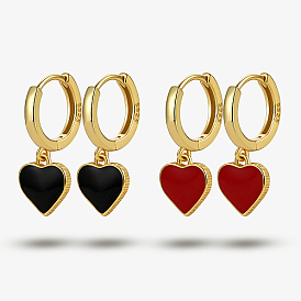 925 Sterling Silver Hoop Earring, Enamel Heart Dangle Earring for Women, Real 18K Gold Plated/Platinum