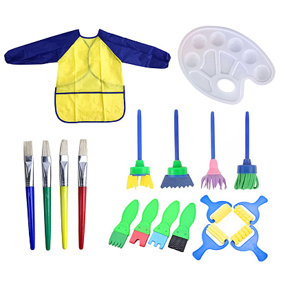 Painting Tools Sets For Children, Sponge Paint Brushes, Watercolor Oil Paint Palette and Aprons