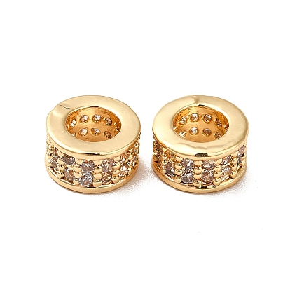 Brass Micro Pave Cubic Zirconia European Beads, Large Hole Beads, Real 18K Gold Plated, Column