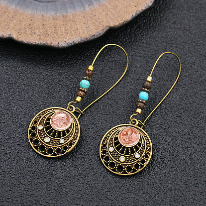 Bohemian Round Earrings for Women with Retro Creative Oil Drip and Beaded Tassels