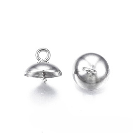 304 pendentifs bélières en acier inoxydable, pour la moitié de perles percées, demi-tour