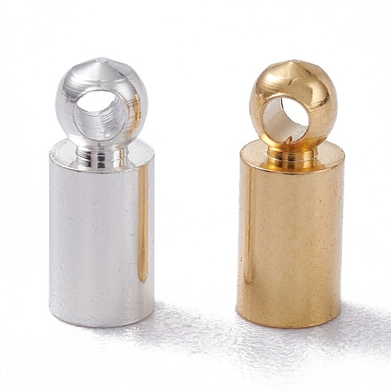 Brass Cord Ends, End Caps, Long-Lasting Plated, Column with Loop