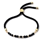 Bracelets réglables, nylon bracelets de cordon, avec des pierres fines perles naturelles et perles de laiton, or
