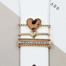 Heart Alloy Faux Fur Watch Band Charms Set, Rectangle Rhinestones Watch Band Decorative Ring Loops